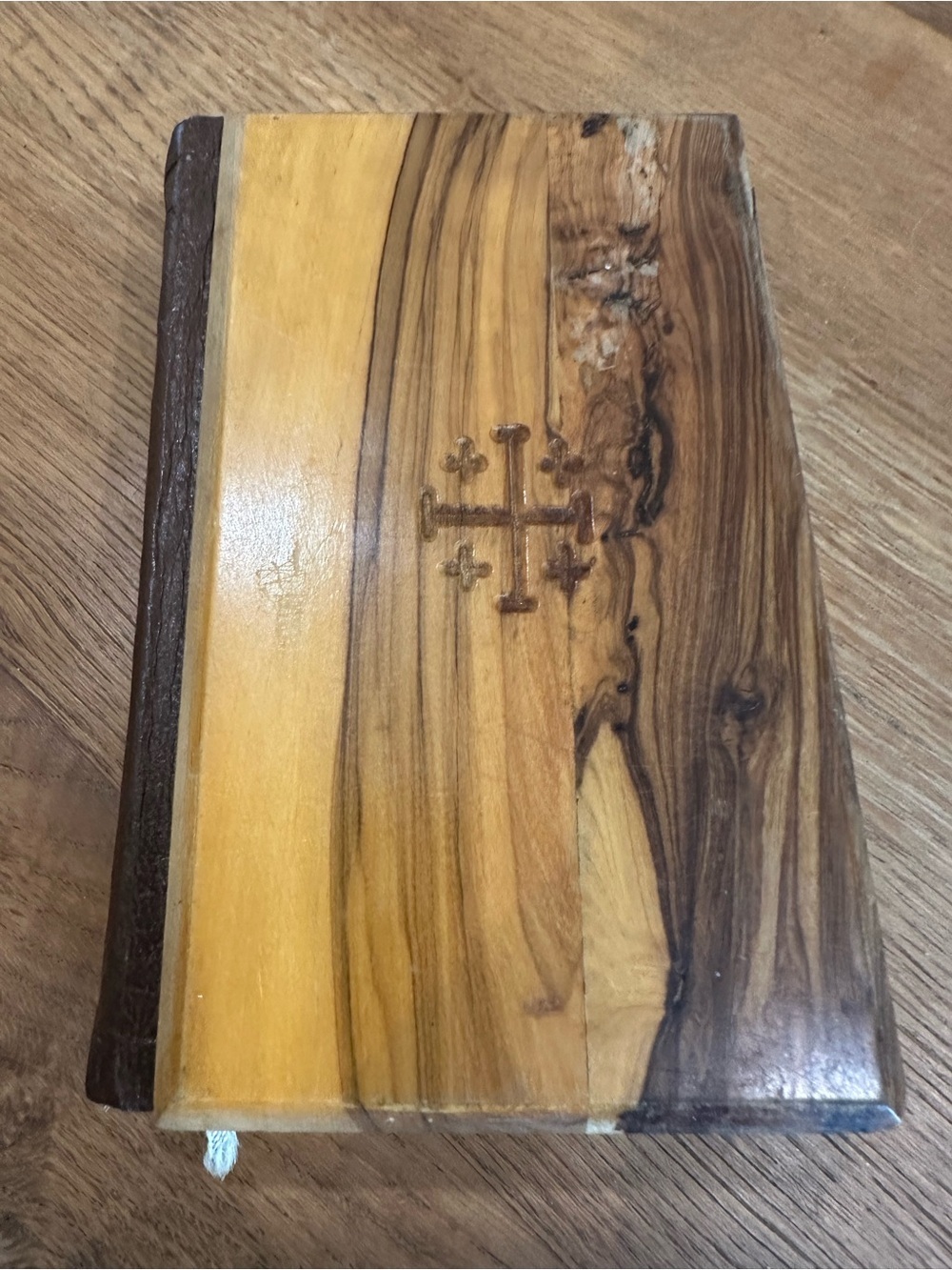 Handcrafted Wooden Journal with Cross Motif - Natural Brown & Honey